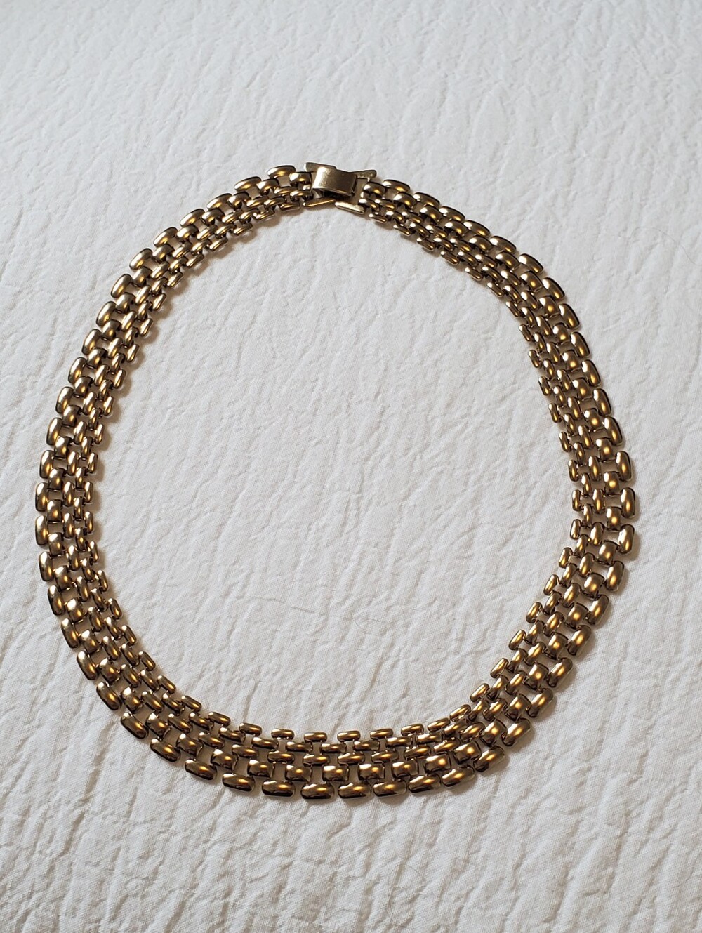 Vintage Gold-Tone Panther Brick Link Multi-Row Chain Necklace